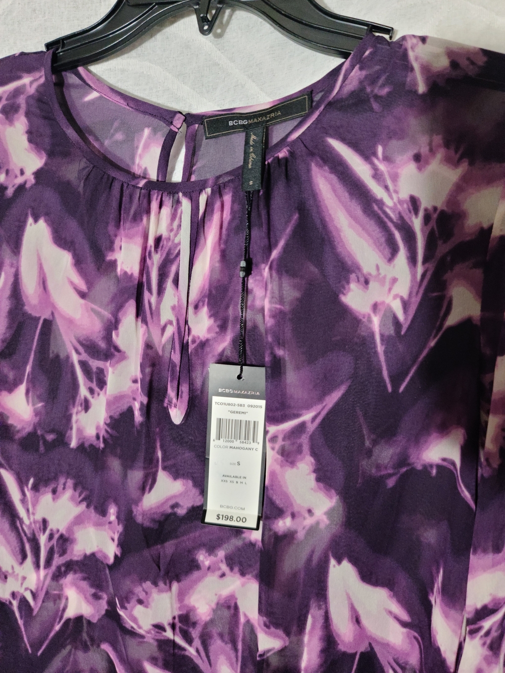 BCBGMaxAzria Purple Floral Sheer Blouse - Picture 4 of 5